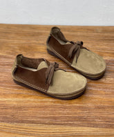 Retro Schnürschuhe mit Spleißen, Kaffeefarben, Rindsleder